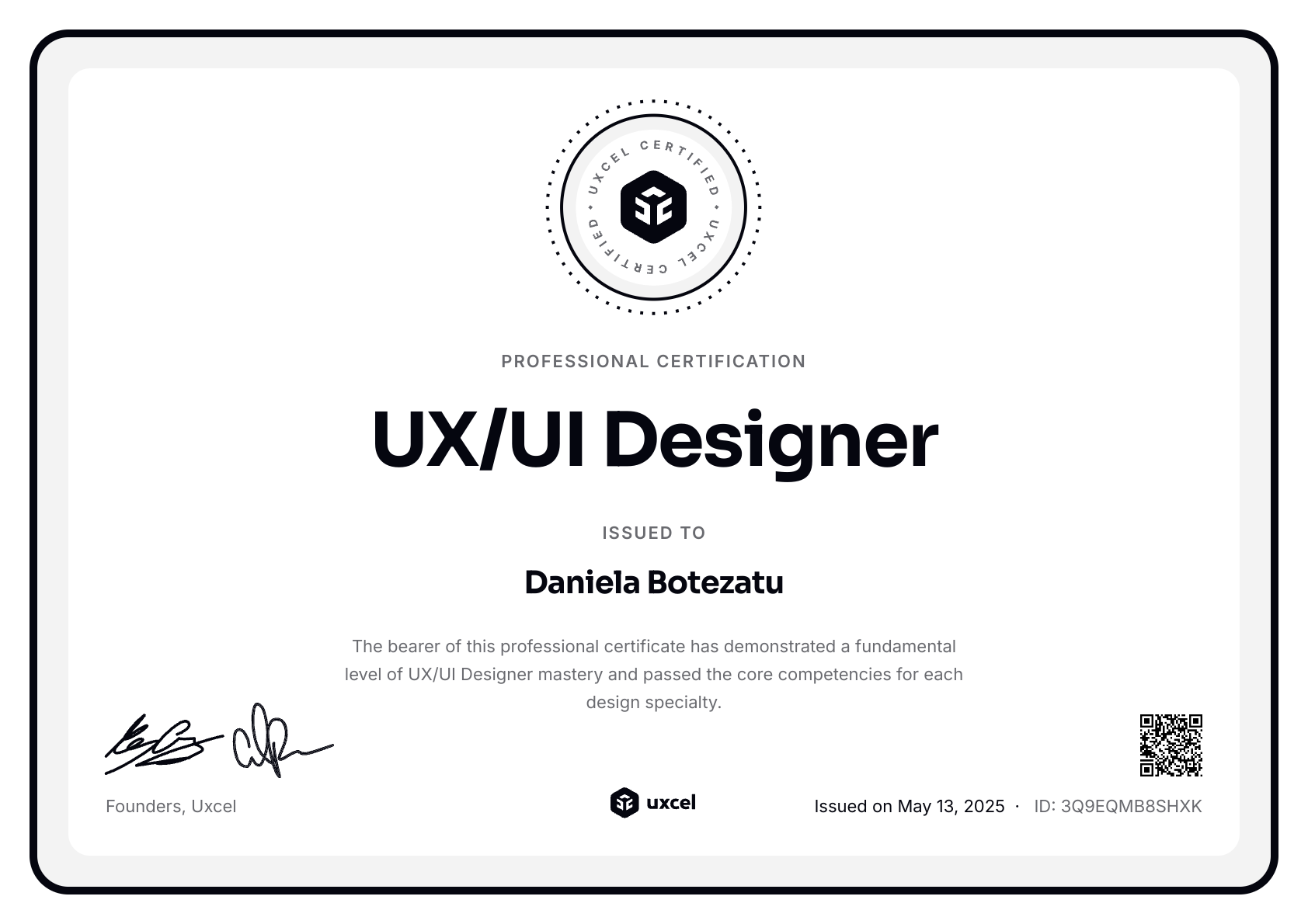 Daniela Botezatu's certificate